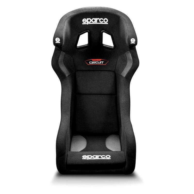 Sparco Circuit II Carbon black race seat with racing harness slots and lightweight design for high-performance motorsport driving.