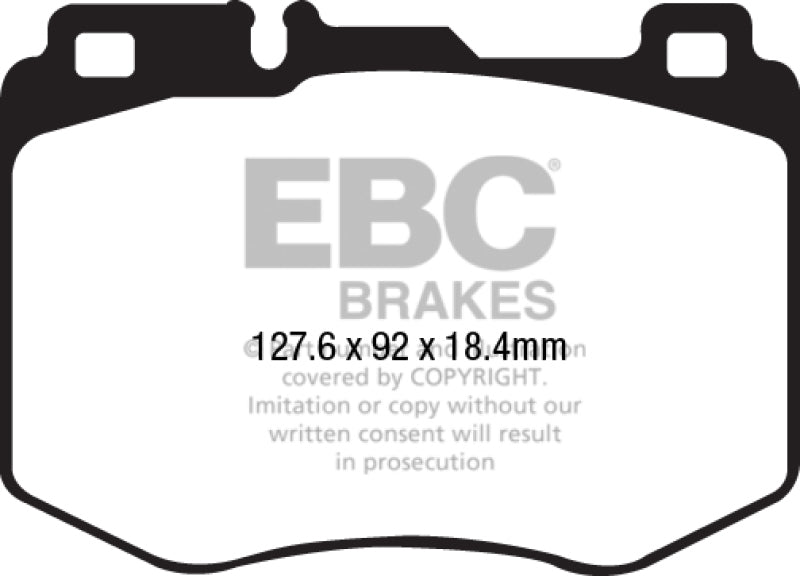 EBC Greenstuff front brake pads for Mercedes-Benz C400 W205 3.0 Twin Turbo 4-Matic, high-performance brake pads.