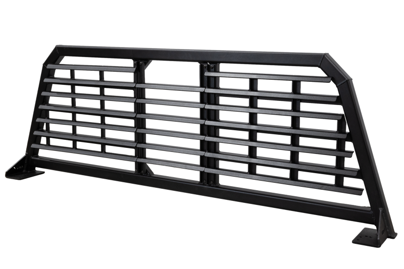Black Ford F250/F350 Defender Headache Rack with 3-louver panels by GEN-Y Hitch, exterior truck trim for added protection.