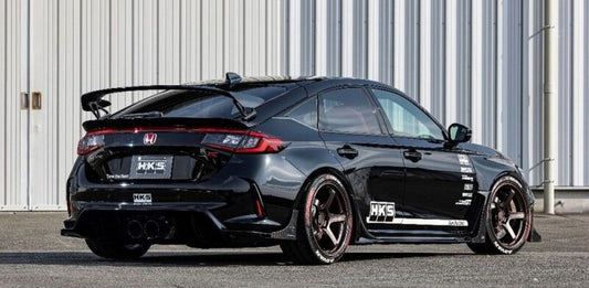 HKS Type-S FL5 Duck Tail body kit installed on a car, showcasing aerodynamic design and sleek rear spoiler for enhanced sporty look.