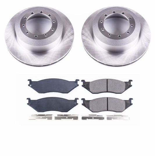 PowerStop OE rear brake rotors from the 2006-2007 Ford F53 Autospecialty brake kit, showing clean, new brake rotors.