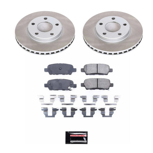 PowerStop rear semi-coated brake rotor kit for Nissan Maxima 2009-2014, performance blank brake components, clean and new appearance.