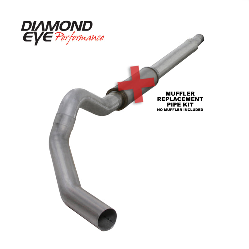 Diamond Eye Performance 5-inch catback replacement pipe for Ford 6.0L F250/F350, showing the stainless steel exhaust pipe with branding.