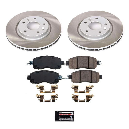 PowerStop front semi-coated rotor kit for Nissan LEAF 2014-2017, performance brake rotor set with semi-coated finish.