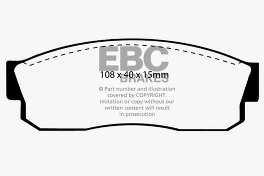 EBC Greenstuff front brake pads for 1983-1986 Nissan Pulsar 1.5 Turbo, performance brake pads with green friction material.