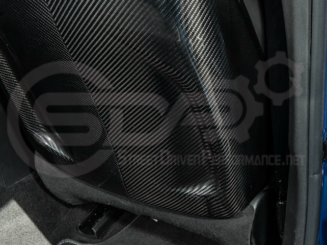 Pair of carbon fiber seat back panels for Cadillac CT5-V and CT5-V Blackwing interior replacement, driver and passenger side.