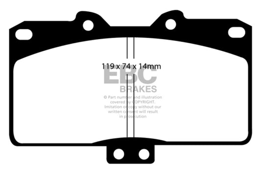 EBC Redstuff front brake pads for Dodge Stealth 3.0 4WD, performance brake pads with red friction material for improved stopping power.