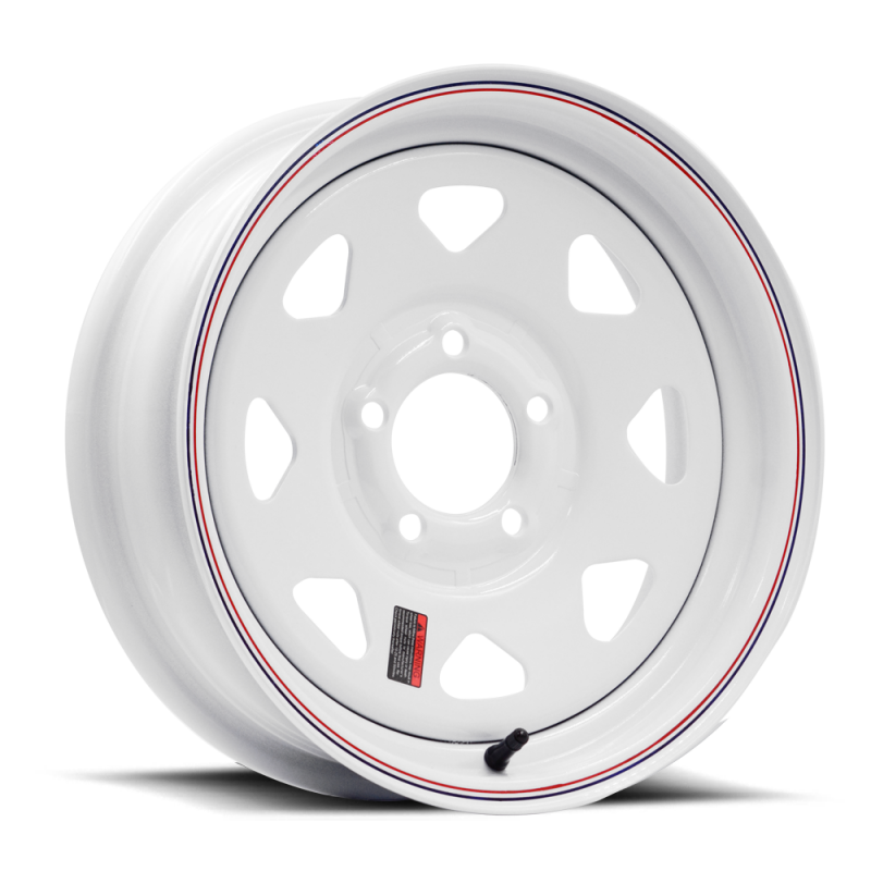 White Raceline 80 Series 16x8 inch cast wheels with 8 spokes, 8x6.5 bolt pattern, and 4.5 inch backspacing.