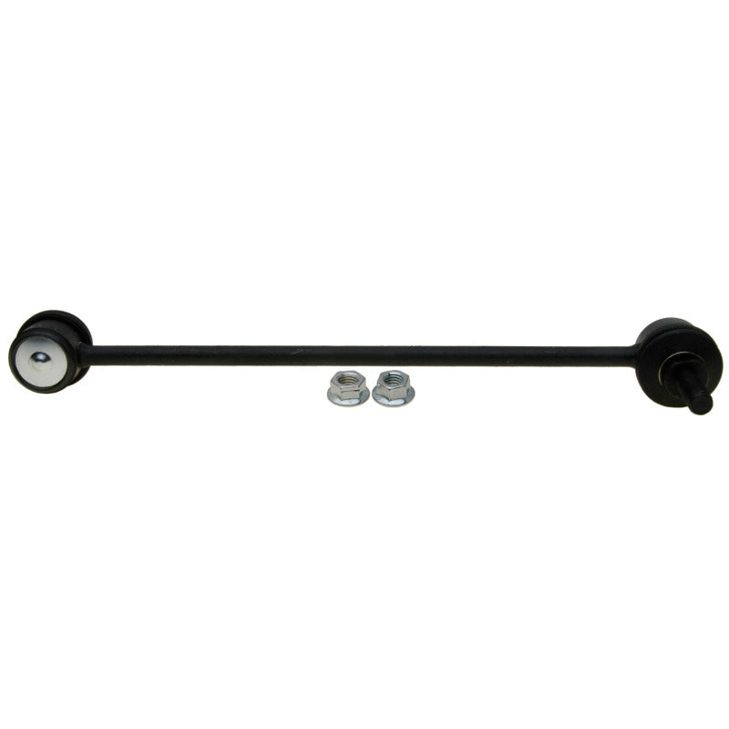 Moog BMW 323Ci front sway bar link endlink showing metal ball joint and mounting hardware for vehicle suspension.