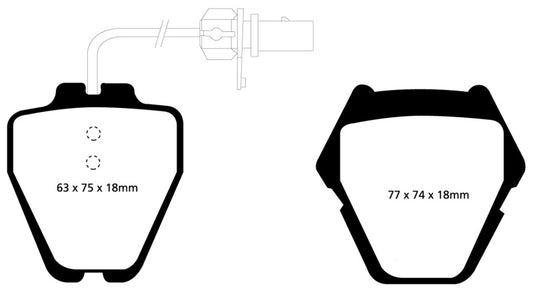 EBC Redstuff performance brake pads for Audi A6 Quattro 2.7 Twin Turbo front brake system, showing the red ceramic friction material