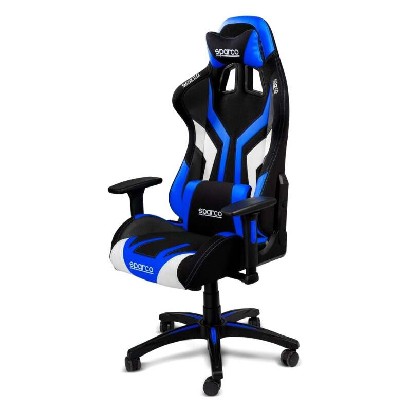 Sparco Torino black and blue racing gaming chair with ergonomic design and racing seat features.