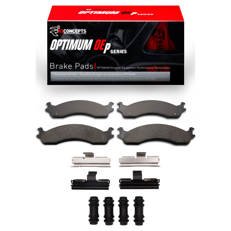 R1 Concepts OE brake pads and hardware kit for Dodge B3500/B2500 front suspension, includes brake pads and hardware components