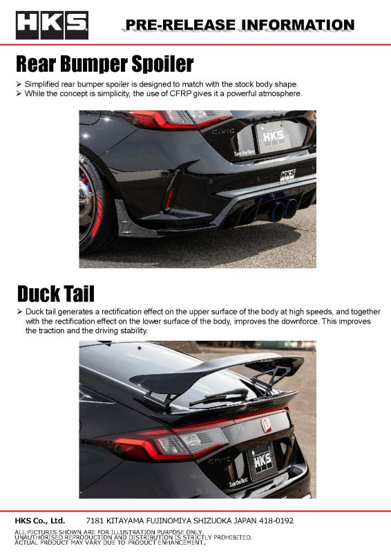 HKS Type-S FL5 F-Spoiler body kit component showcasing sleek aerodynamic design on a car.