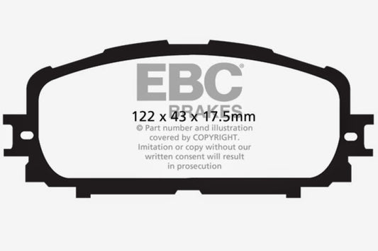 EBC 12+ Greenstuff front brake pads for Toyota Yaris 1.5, high-performance brake pads with green friction material