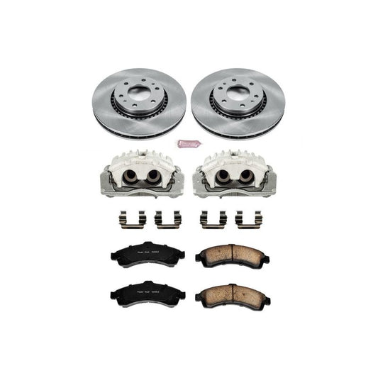 PowerStop OE brake kit with front calipers for 2004-2005 Buick Rainier, including brake rotors and hardware.