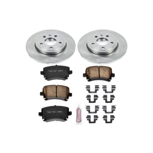 PowerStop OE rear brake kit for Audi A4 2005-2009, featuring brake pads and rotors for reliable stopping power.
