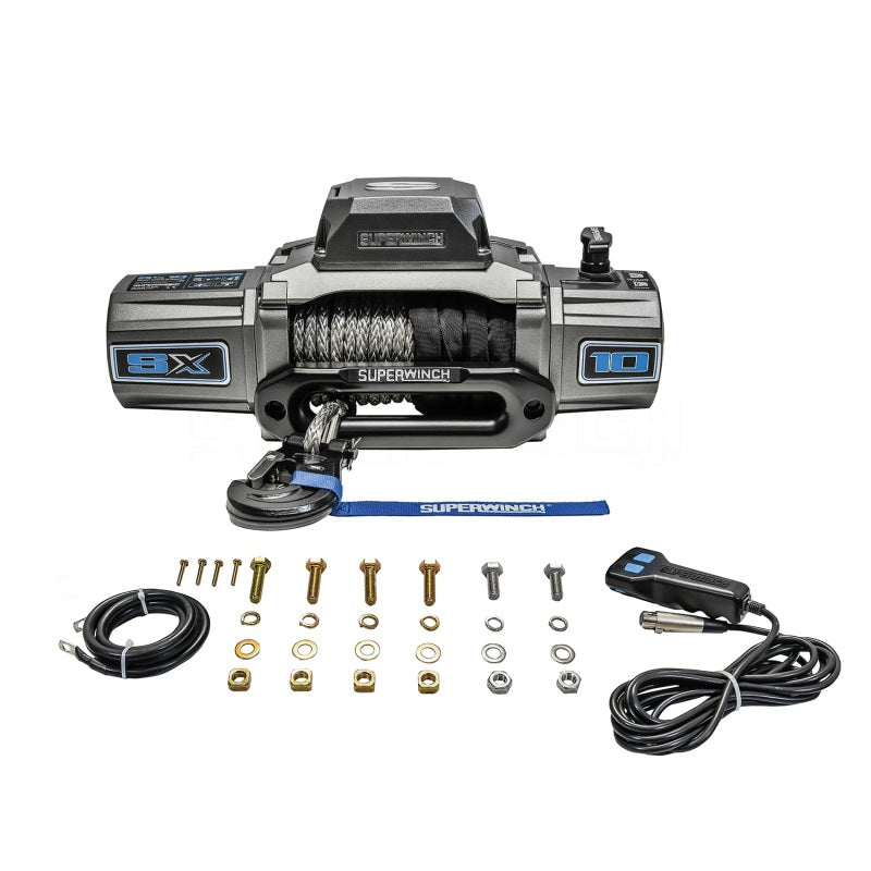 Superwinch 10000 LBS 12V DC winch with 3/8 inch x 80 ft synthetic rope, ideal for off-road recovery and heavy-duty towing