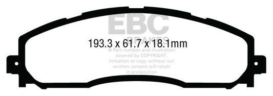 EBC Ultimax2 rear brake pads for Ford F250 Super Duty 6.2 2WD, OE replacement brake pads, shown in the image.