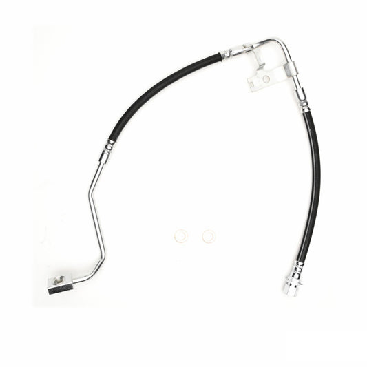 DFC Dodge Dakota 4WD front-left brake hose from brake line kit, durable rubber and metal fittings, mounted on vehicle suspension.