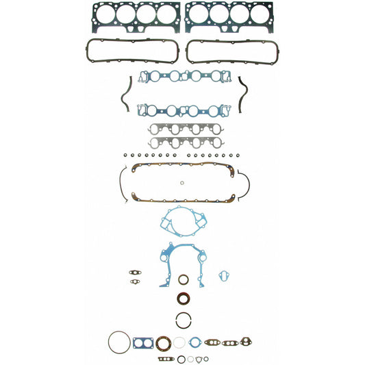 Fel-Pro Ford F-250 FS 8265 PT-3 engine gasket set with multiple gaskets and sealing components displayed on a flat surface.