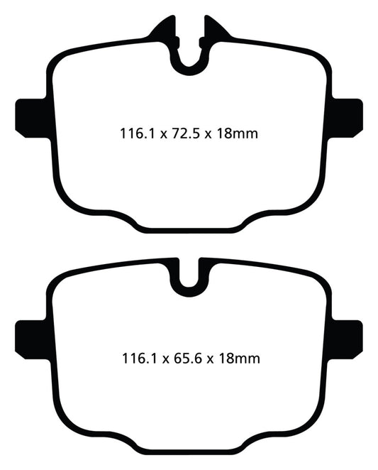 EBC Greenstuff rear brake pads for BMW 535i 3.0 Turbo F10, high-performance brake pads with green friction material.