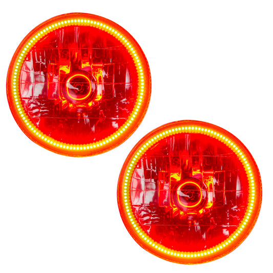 Oracle Lighting LED Halo Headlights for 97-06 Jeep Wrangler TJ with amber accents, showcasing pre-assembled headlights with glowing halos.