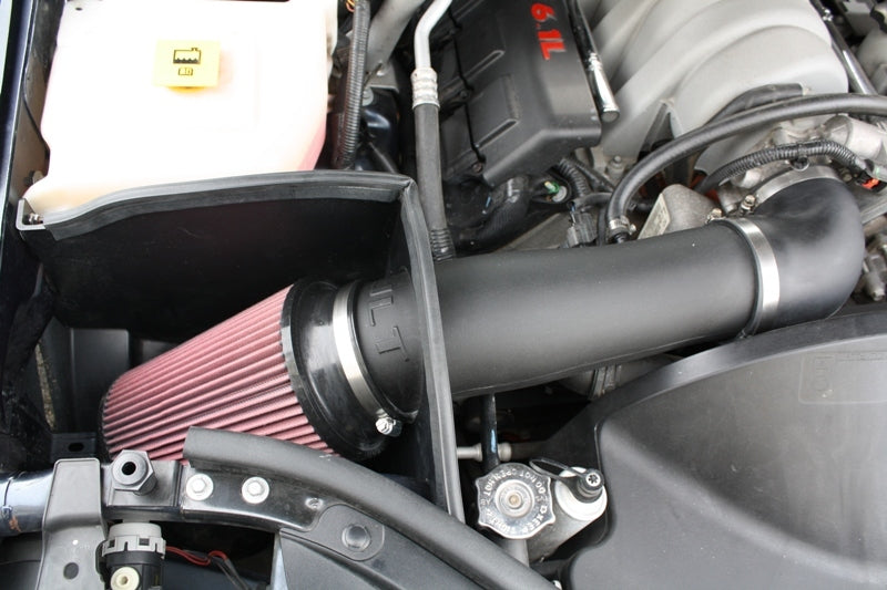 JLT black textured cold air intake kit with red filter for 2006-2010 Jeep Grand Cherokee SRT8, aftermarket performance upgrade