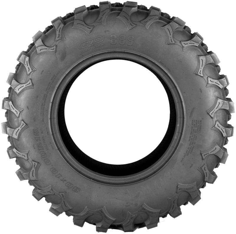 QuadBoss QBT889 loose terrain UTV tire 30x10R15 8-ply with aggressive tread for off-road driving and rugged terrain.