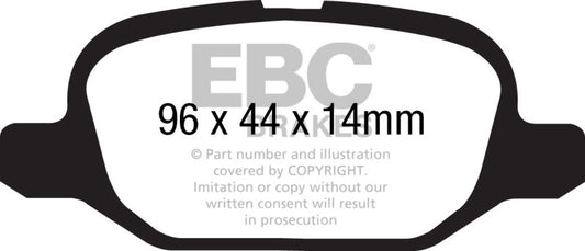 EBC Redstuff rear brake pads for Fiat 500 1.4 with ATE calipers, high-performance brake pads in red color.