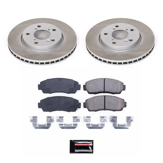 PowerStop front semi-coated rotor kit for Honda Odyssey 2005-2010, performance brake rotors with a blank finish, shown installed.