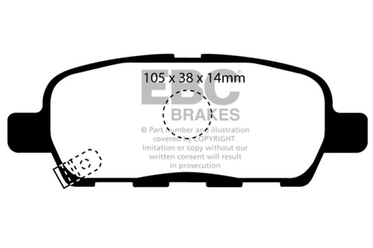 EBC Greenstuff rear brake pads for Infiniti EX35 3.5, performance brake pads shown in the image