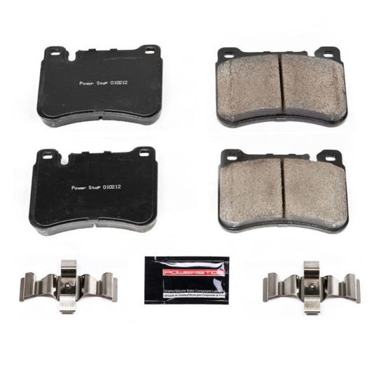 PowerStop Z23 Evolution Sport brake pads for Mercedes-Benz C230 front, showing the performance brake pads with hardware installation parts.