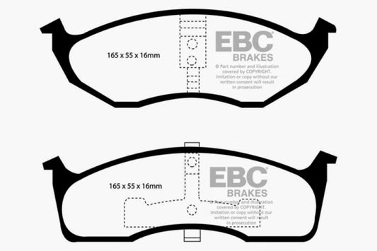 EBC Redstuff front brake pads for Chrysler 300M 3.5, high-performance brake pads with red friction material for improved braking.