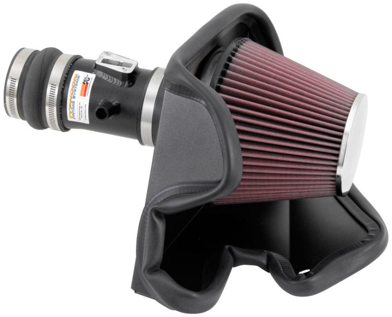K&N 69 Series Typhoon cold air intake kit installed in a 2013-2014 Nissan Altima or Pathfinder 3.5L V6 engine.