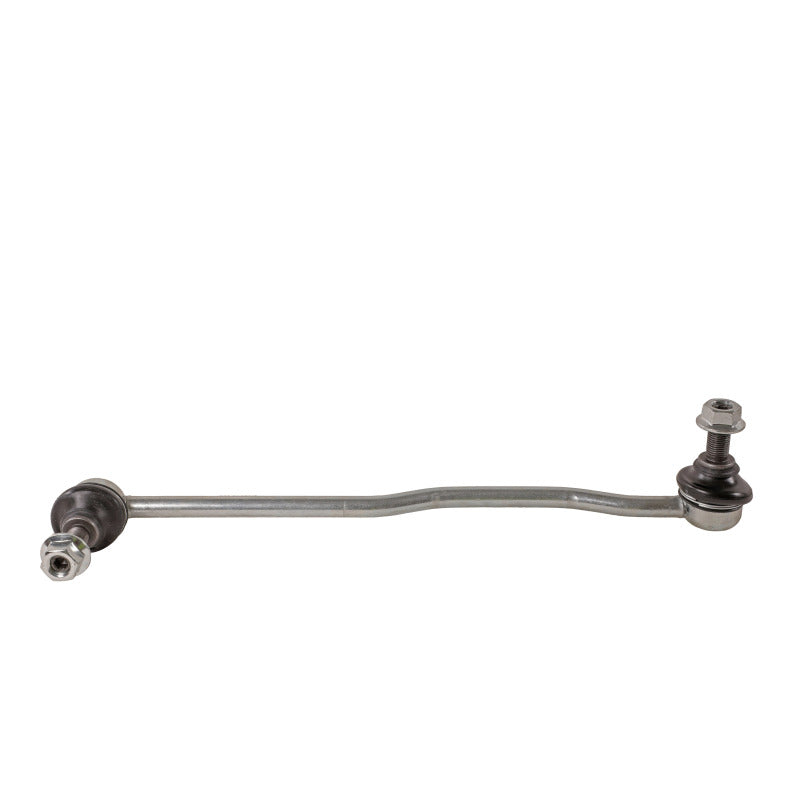 Moog front left sway bar endlink for 2015-2019 Subaru Legacy, close-up of metal sway bar link with rubber bushings.