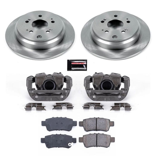 PowerStop rear OE brake kit for Honda Odyssey with calipers, including brake rotors and hardware, for enhanced stopping power.