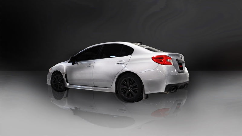 Black Corsa Performance cat back exhaust with quad 3.5-inch tips for 2015-2021 Subaru WRX, sporty upgrade for enhanced sound and style.