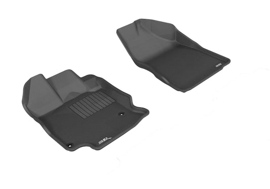 Black 3D MAXpider rubber floor mat for the first row in a 2012 Toyota Venza, featuring textured surface and custom fit.