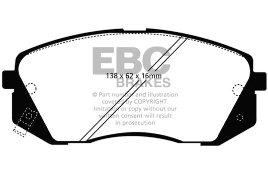 EBC Ultimax2 front brake pads for Hyundai Tucson 2.0 AWD, OE quality, showing the black brake pad with metal backing plate.