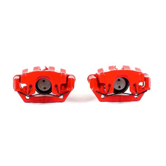 Pair of PowerStop red rear brake calipers with brackets for 2006-2009 Pontiac Solstice, performance automotive brake parts.