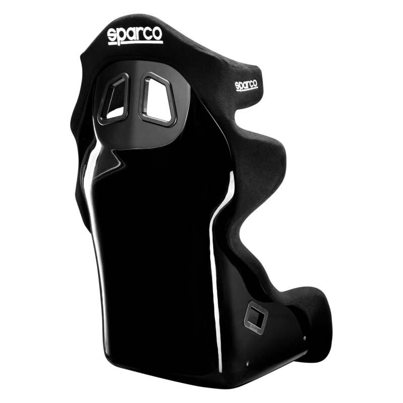Sparco Pro Adv LF black race seat with racing harness slots, designed for high-performance driving and racing applications.