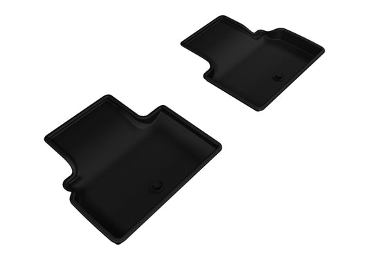 Black rubber 3D MAXpider Kagu 2nd row floor mats for Infiniti Q50 and Q60 2014-2020, featuring raised edges and textured surface.