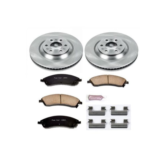PowerStop OE brake kit for Cadillac SRX 2004-2009 front autospecialty brake components, including rotors and calipers.