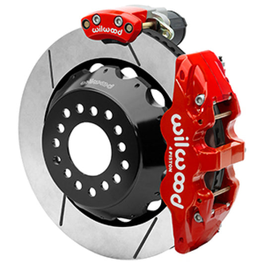 Wilwood Aero4 small Ford rear brake kit with big brake calipers and rotors, part of the EPB rear brake upgrade for enhanced stopping power.