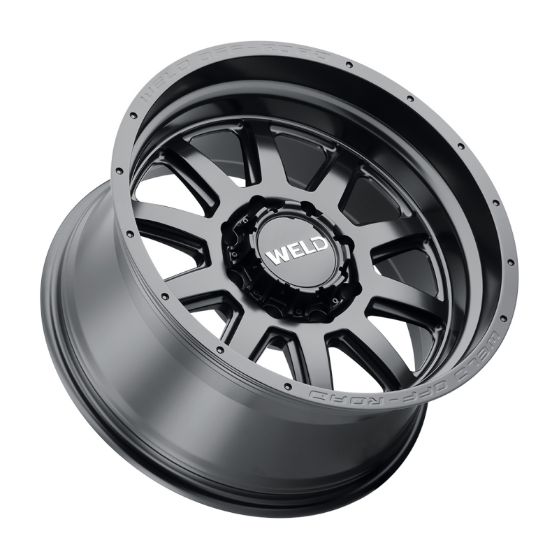 Weld Stealth 20x10 forged wheel in satin black with 8x180 bolt pattern and 4.76 BS, 124.3 HB, showcasing a sleek, non-BL design