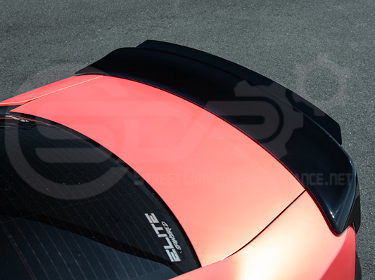 Dodge Charger SRT Hellcat Redeye style rear trunk wing spoiler in matte or gloss black, mounted on the back of a 2015-2023 model.