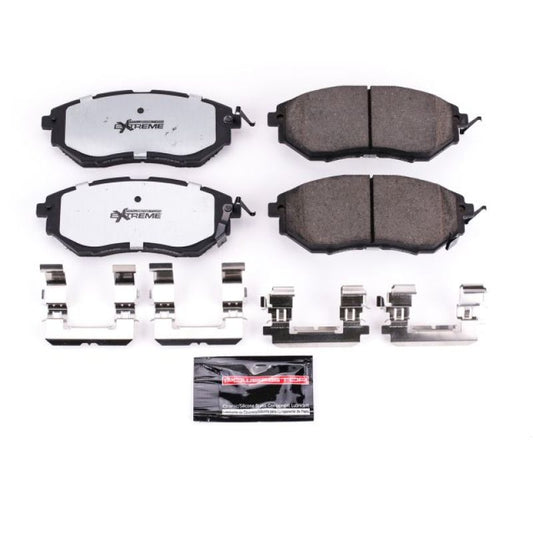 PowerStop Z26 Extreme Street brake pads with hardware for front of 2006-2007 Subaru B9 Tribeca, performance brake components.