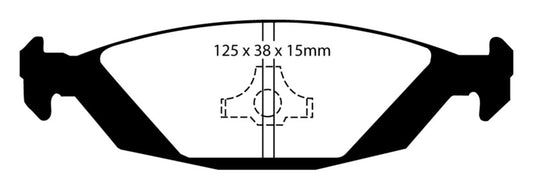 EBC Redstuff rear brake pads for Saab 900 2.0, performance brake pads, shown in a close-up view