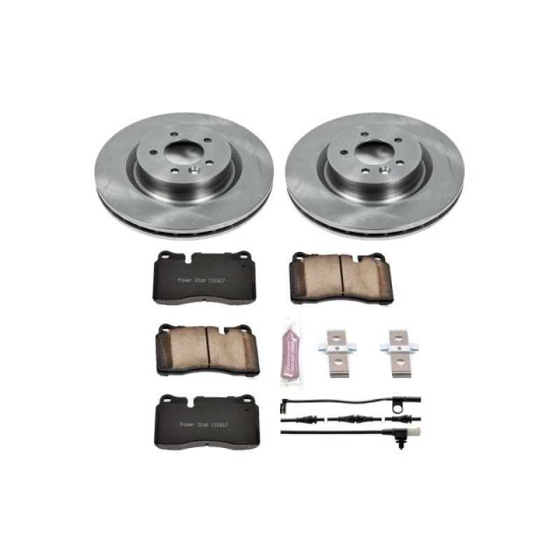 PowerStop OE brake kit for front of 2006-2009 Land Rover Range Rover Sport, includes brake rotors and pads.