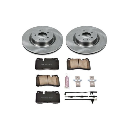 PowerStop OE brake kit for front of 2006-2009 Land Rover Range Rover Sport, includes brake rotors and pads.